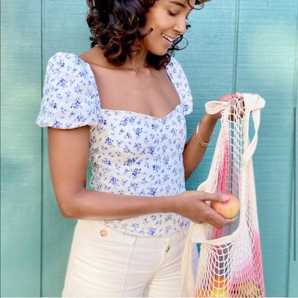 NWT Camp Collection Dip Dye Market Net Tote Ivory Pink - Picture 4 of 5